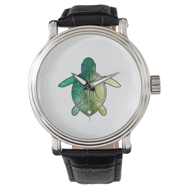 Sea Turtle green watercolor Watch (Front)