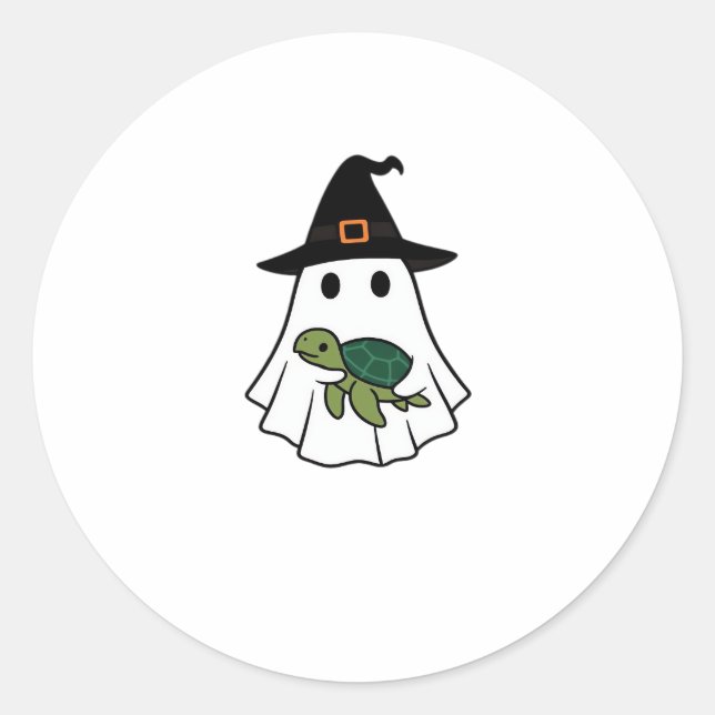 Sea Turtle Halloween Ghost Witch Hat Animal Lovers Classic Round Sticker (Front)