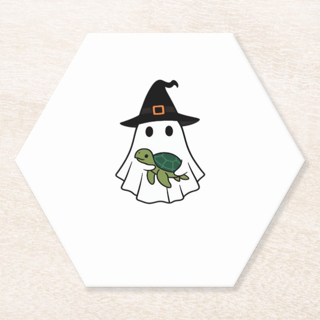 Sea Turtle Halloween Ghost Witch Hat Animal Lovers Paper Coaster (Front)