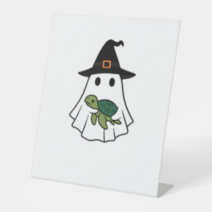 Sea Turtle Halloween Ghost Witch Hat Animal Lovers Pedestal Sign