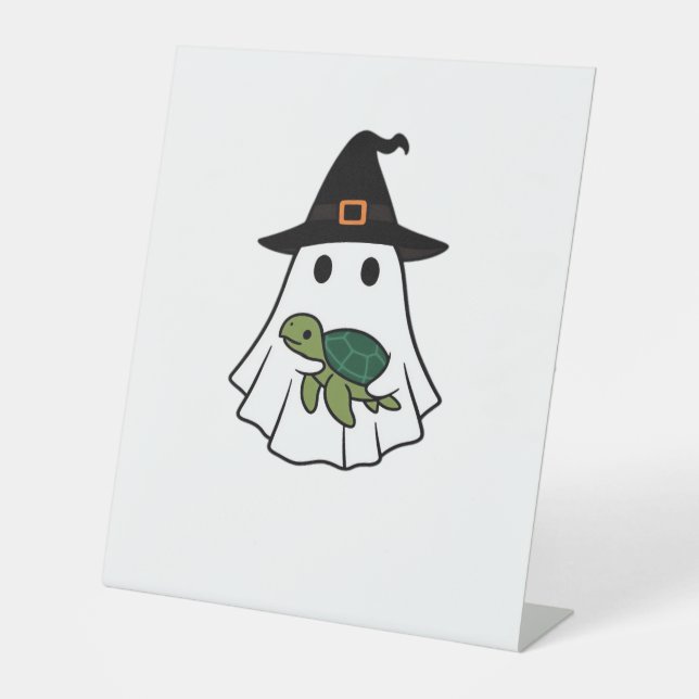 Sea Turtle Halloween Ghost Witch Hat Animal Lovers Pedestal Sign (Front)