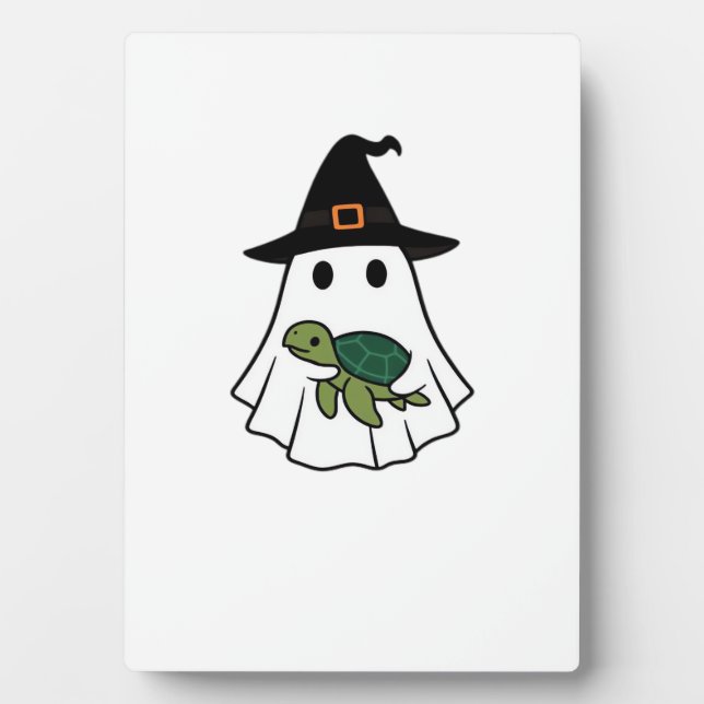 Sea Turtle Halloween Ghost Witch Hat Animal Lovers Plaque (Front)