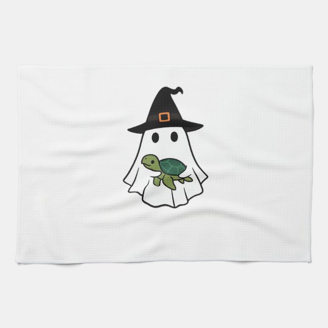 Sea Turtle Halloween Ghost Witch Hat Animal Lovers Tea Towel (Horizontal)