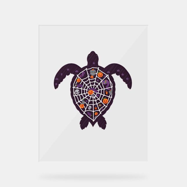 Sea Turtle Halloween Spider-web Pumpkin Ghost Hall Acrylic Sign (Front)