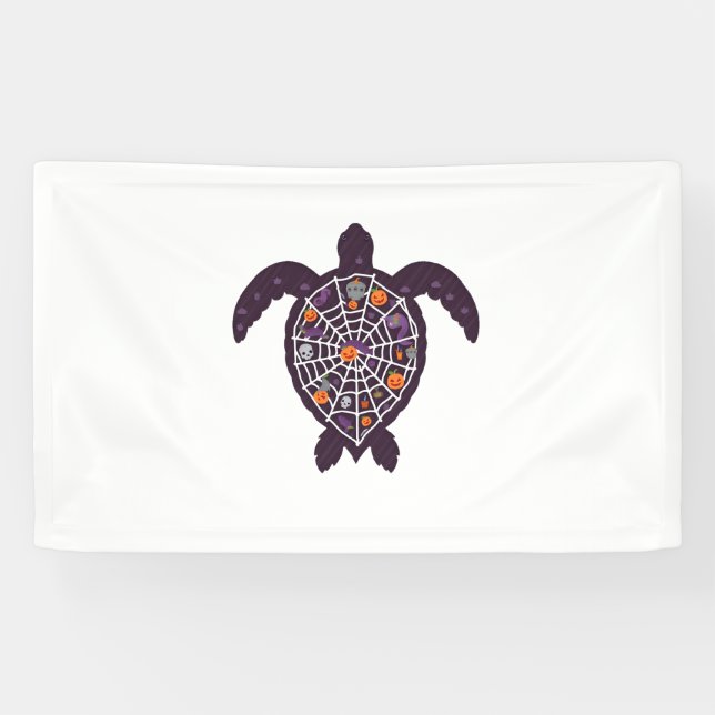 Sea Turtle Halloween Spider-web Pumpkin Ghost Hall Banner (Horizontal)
