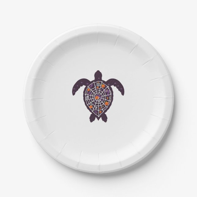 Sea Turtle Halloween Spider-web Pumpkin Ghost Hall Paper Plate (Front)