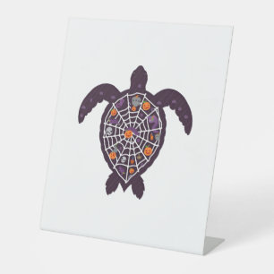Sea Turtle Halloween Spider-web Pumpkin Ghost Hall Pedestal Sign