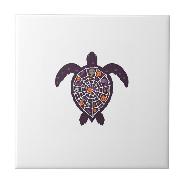 Sea Turtle Halloween Spider-web Pumpkin Ghost Hall Tile (Front)