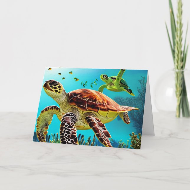 Sea Turtle Happy Birthday Thank You Card (Front)
