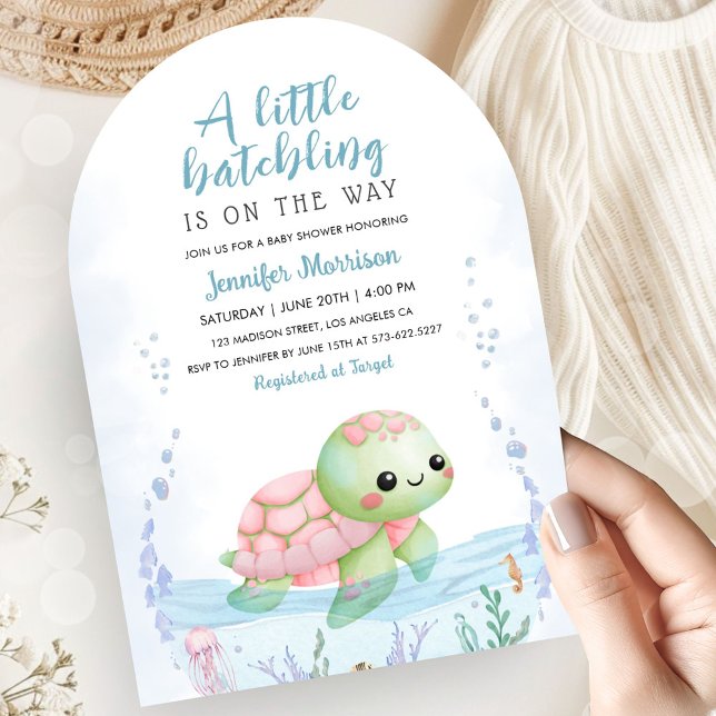 Sea Turtle Hatchling Girl Baby Shower Pink Arch Invitation (Creator Uploaded)