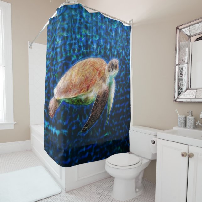 Sea Turtle Hawaiian Honu Deep Blue Sea Shower Curtain (In Situ)