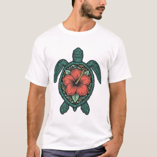 Sea Turtle Hibiscus Engraving Vector Design_1 T-Shirt
