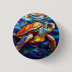 Sea turtle honu Stained glass art 3 Cm Round Badge