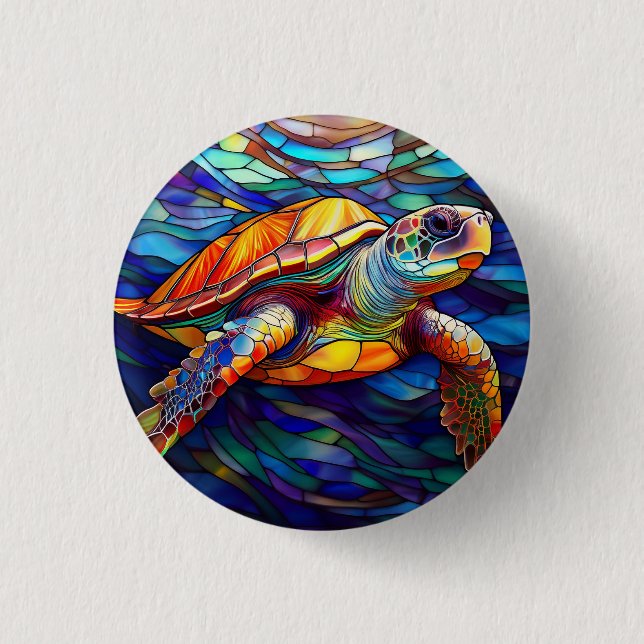 Sea turtle honu Stained glass art 3 Cm Round Badge (Front)
