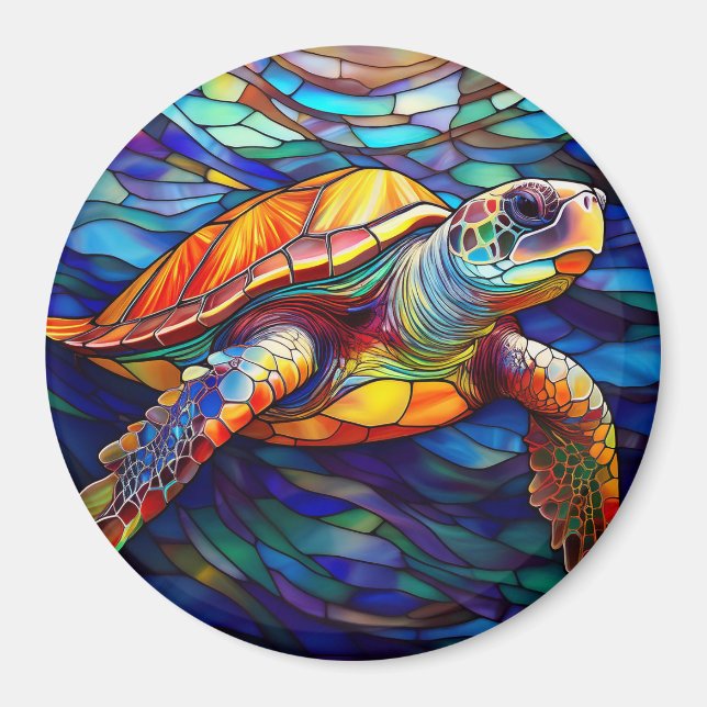 Sea turtle honu Stained glass art Magnet (Front)
