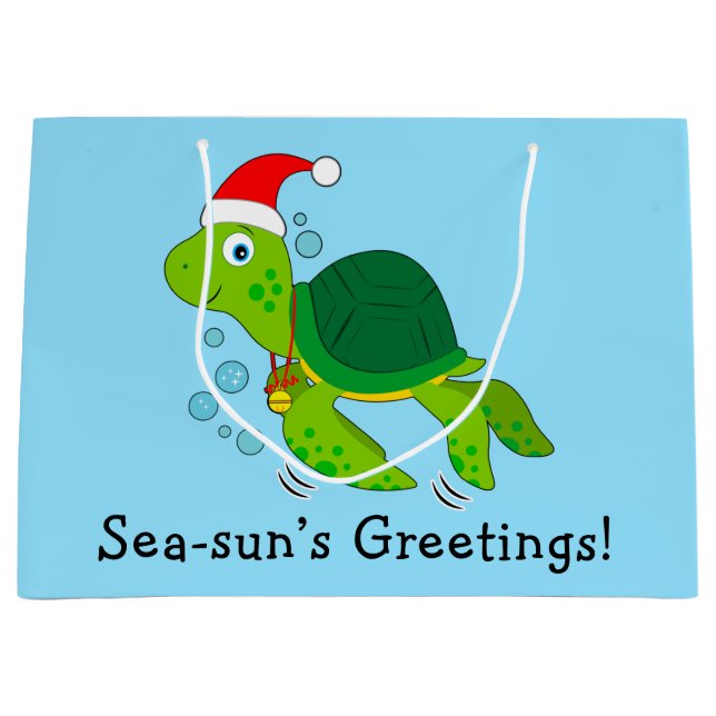 Sea Turtle in a Santa Hat Ocean Christmas Holiday Large Gift Bag (Front)