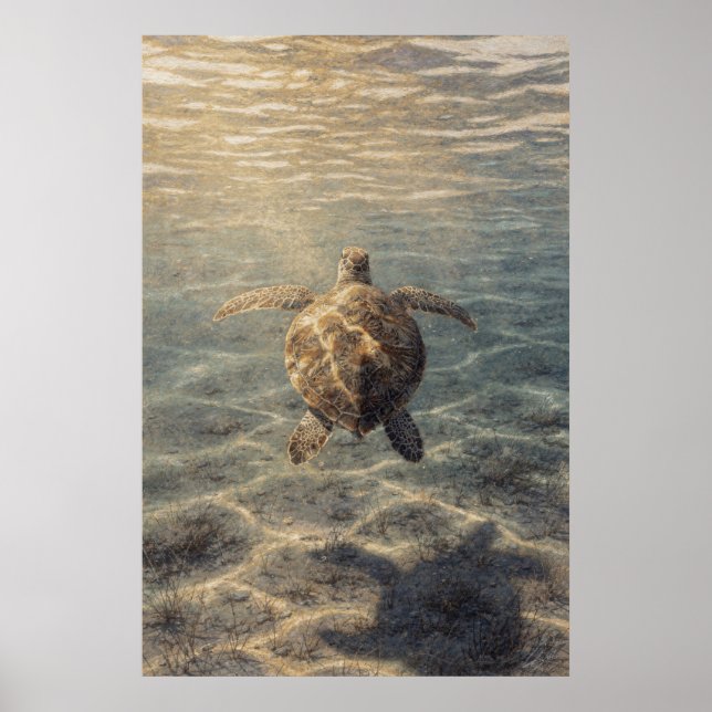 Sea Turtle in Clear Blue Water Poster (Front)