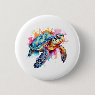 Sea Turtle in Colourful Watercolor 6 Cm Round Badge