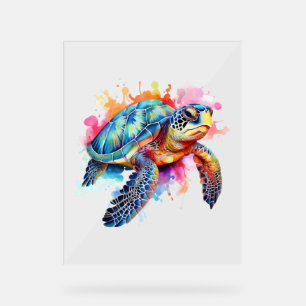 Sea Turtle in Colourful Watercolor Acrylic Sign