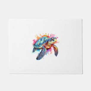 Sea Turtle in Colourful Watercolor Doormat