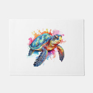 Sea Turtle in Colourful Watercolor Doormat