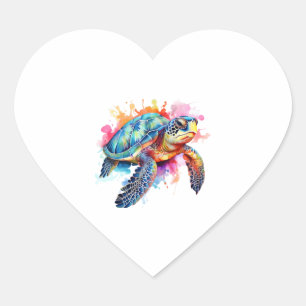 Sea Turtle in Colourful Watercolor Heart Sticker