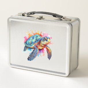Sea Turtle in Colourful Watercolor Metal Lunch Box