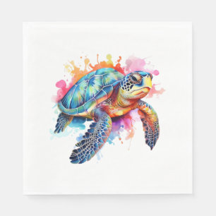 Sea Turtle in Colourful Watercolor Napkin
