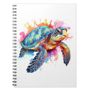 Sea Turtle in Colourful Watercolor Notebook