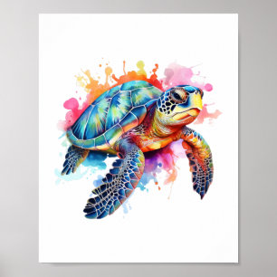 Sea Turtle in Colourful Watercolor Poster