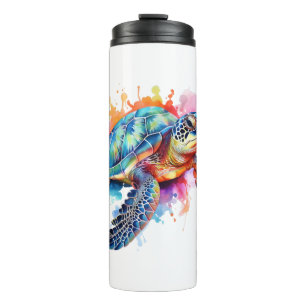 Sea Turtle in Colourful Watercolor Thermal Tumbler