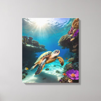Sea Turtle in Coral Paradise Canvas Print