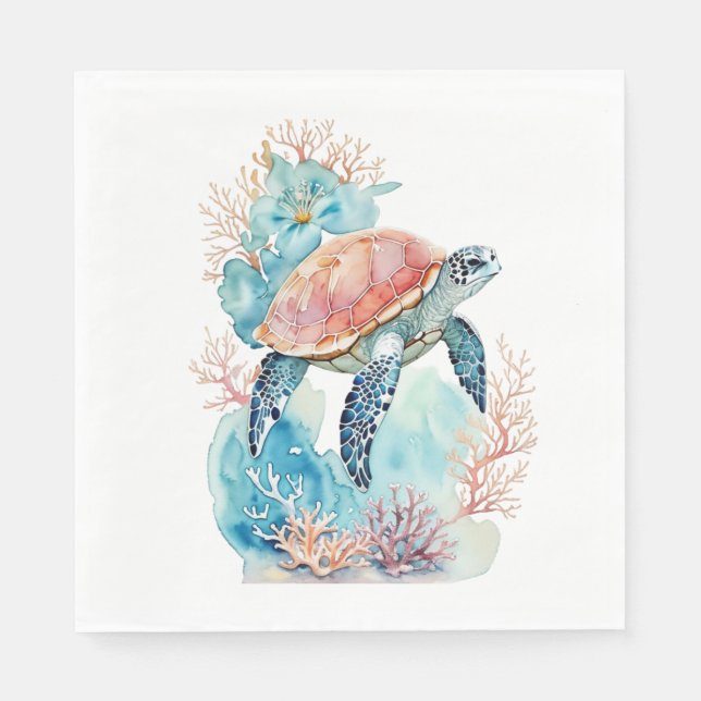 Sea Turtle in Coral Reef  Napkin (Front)