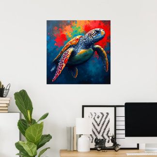 Sea Turtle in Deep Sea Poster