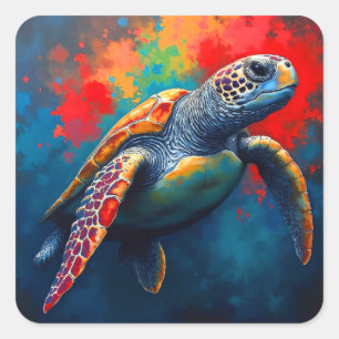 Sea Turtle in Deep Sea Square Sticker