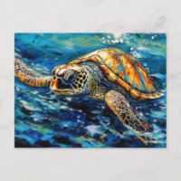 Sea Turtle in Expressive Oil Brushwork