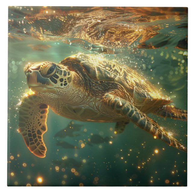 Sea Turtle in Golden Sunlight Tile (Front)
