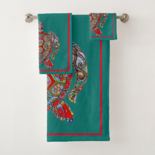 Sea Turtle in Mosaic Patter Bath Towel Set