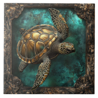 Sea Turtle in Ornate Frame Tile