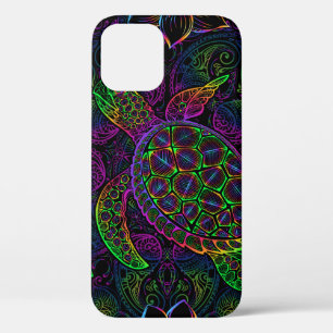 Sea turtle in psychedelic multicolor colors with l iPhone 12 case
