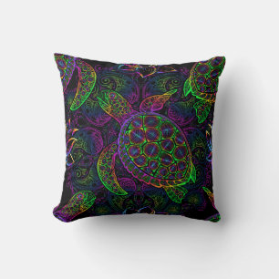 Sea turtle in psychedelic multicolor colors with l cushion