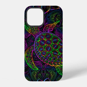 Sea turtle in psychedelic multicolor colors with l iPhone 12 case