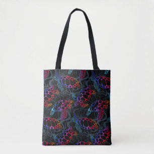 Sea turtle in psychedelic multicolor colors with w tote bag
