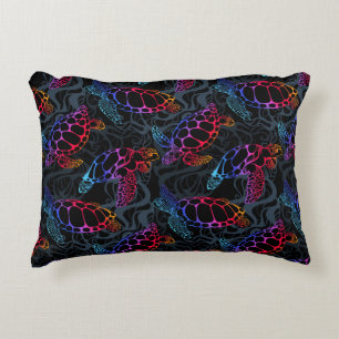 Sea turtle in psychedelic multicolor colours with  decorative cushion