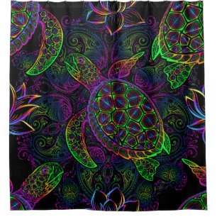 Sea turtle in psychedelic multicolor colours with shower curtain