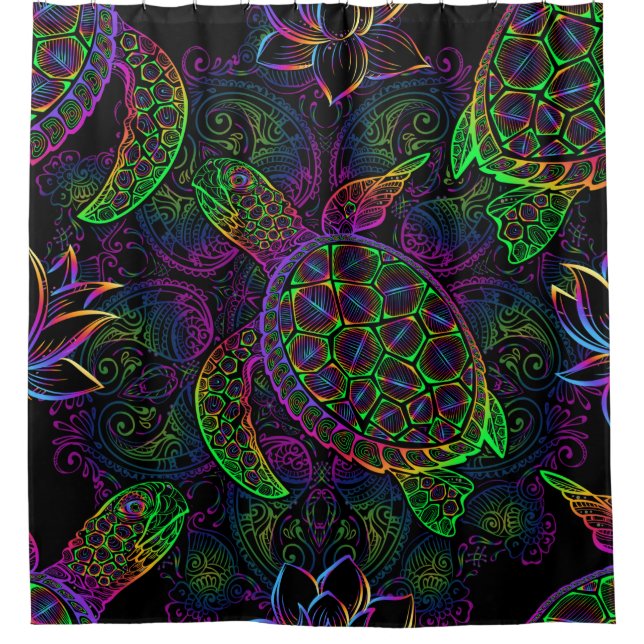Sea turtle in psychedelic multicolor colours with  shower curtain (Front)