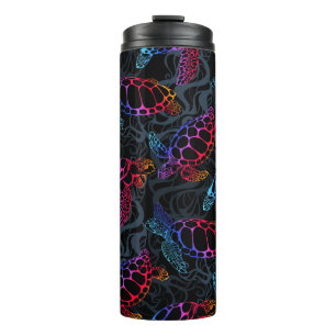 Sea turtle in psychedelic multicolor colours with thermal tumbler
