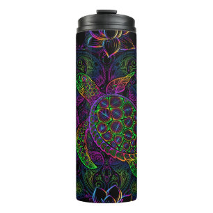 Sea turtle in psychedelic multicolor colours with thermal tumbler