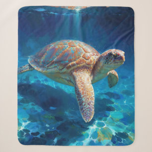 Sea Turtle in Shimmering Blue Waters Sherpa Blanket