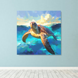 Sea Turtle in Vibrant Ocean Painting Canvas Print